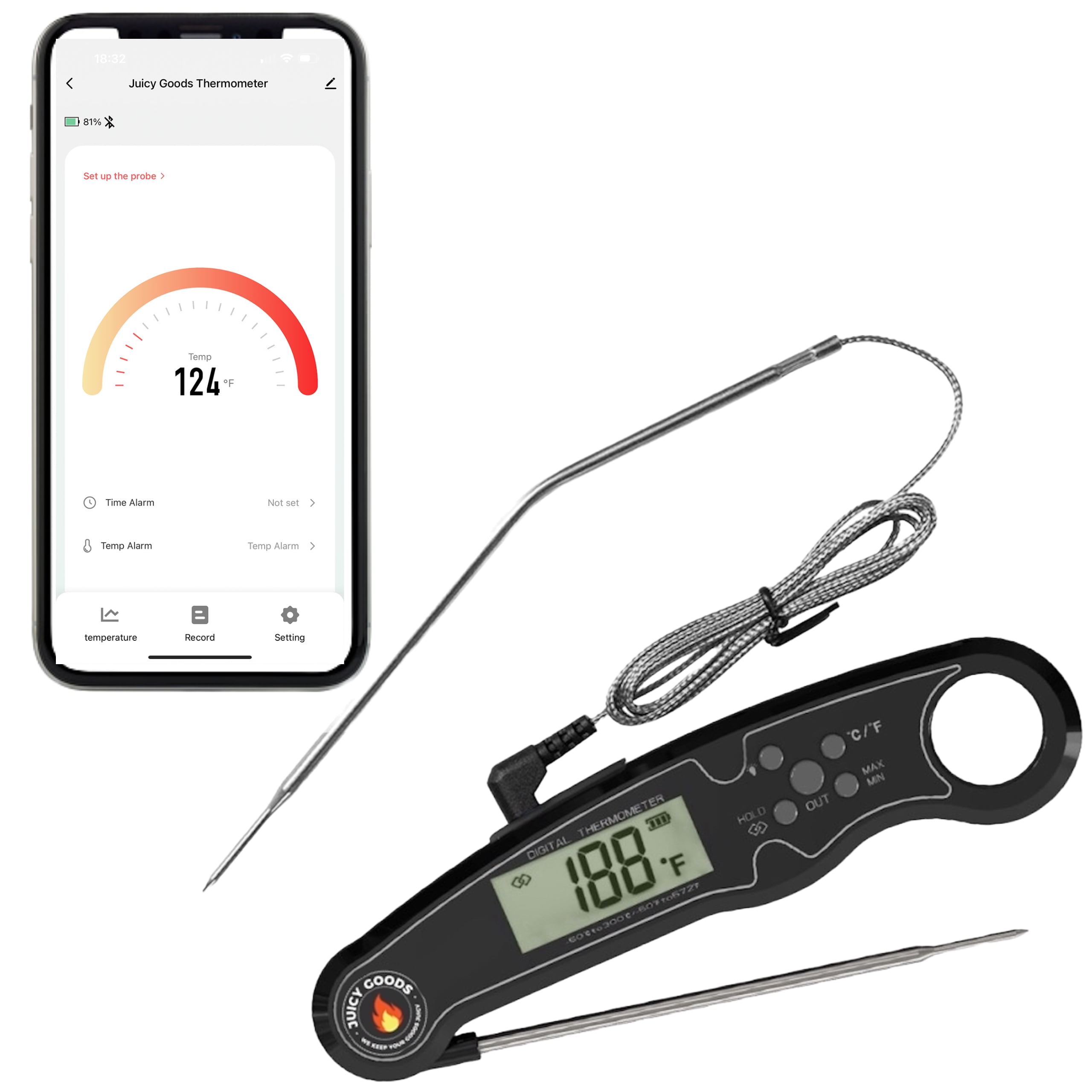 Juicy Goods Bluetooth Digital Meat Thermometer, Dual Probe
