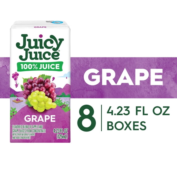 Juicy Juice 100% Juice, Grape, 8 Count, 4.23 fl oz Juice Boxes