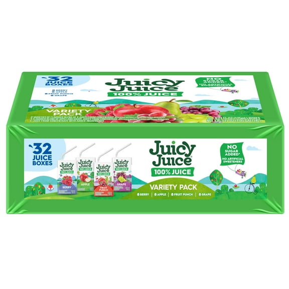 Juicy Juice 100% Juice, Shelf Stable Juice Box Variety Pack, 32 Count, 4.23 fl oz Boxes