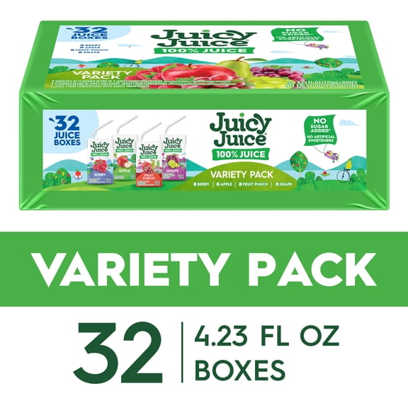 Juicy Juice 100% Juice, Shelf Stable Juice Box Variety Pack, 32 Count, 4.23 fl oz Boxes