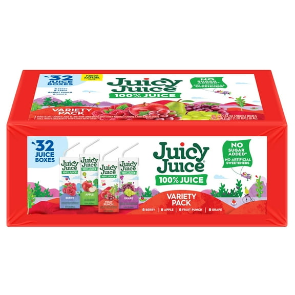Juicy Juice 100% Juice, Shelf Stable Juice Box Variety Pack, 32 Count, 6.75 fl oz Boxes 1 Pack