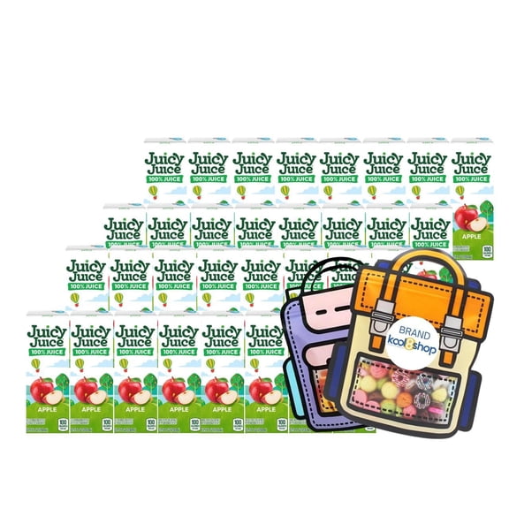 Juicy Juice Apple 100% Juice No Sugar Added On the Go Box 6.75 fl oz 32 Pack + 2 Reusable Snack Bags