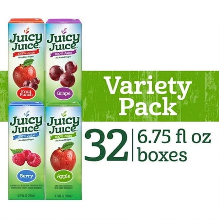 Juicy Juice Fruit Juice Boxes Variety Pack, 100% Juice, 32 Count, 6.75 fl oz Boxes