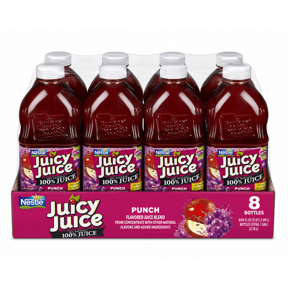 Juicy Juice Fruit Punch 100% Juice, 8 Pack 64 fl oz Bottles, No Added Sugar, Vitamin C Rich Family Size Beverage