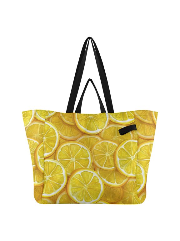 Juicy Lemon Slices Foldable Canvas Tote Bags Reusable Grocery Bags Laundry Bags Beach Bag 32L