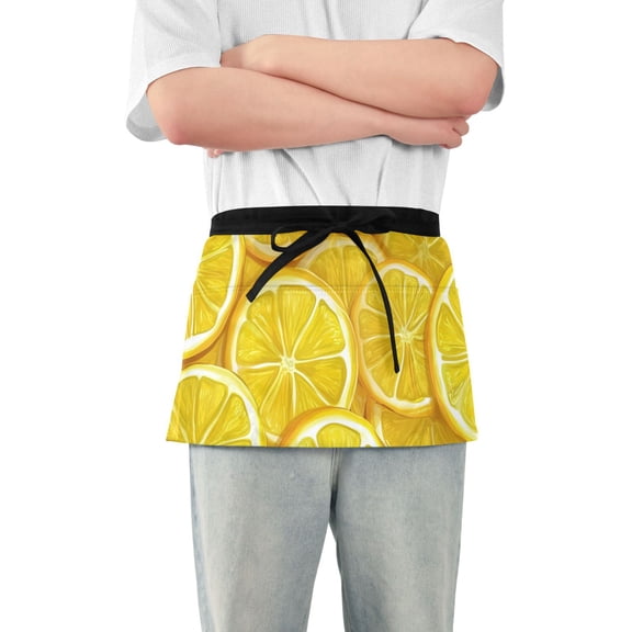 Juicy Lemon Slices Short Server Apron with 3 Pockets for Unisex Chef Gardening