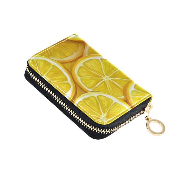 Juicy Lemon Slices Women's Credit Card Holder PU Leather Zipper Wallet RFID Blocking