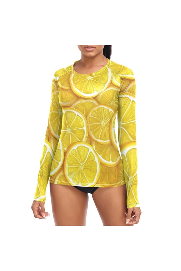 Juicy Lemon Slices Women's Rash Guard Shirts UPF 50+ Sun Protection Clothing Long Sleeve Swim Suits M