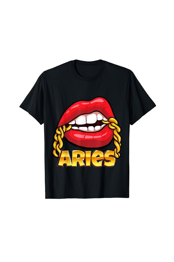 Juicy Lips Gold Chain Aries Zodiac Sign T-Shirt