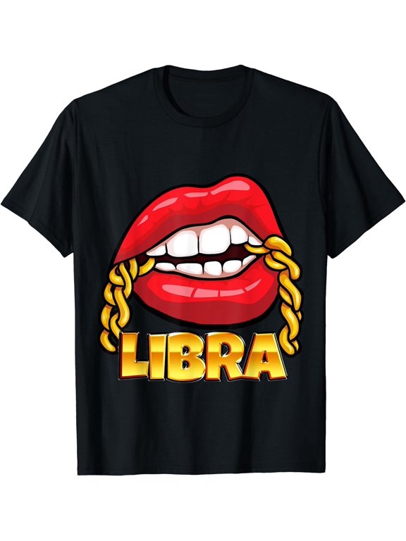 Juicy Lips Gold Chain Libra Zodiac Sign T-Shirt
