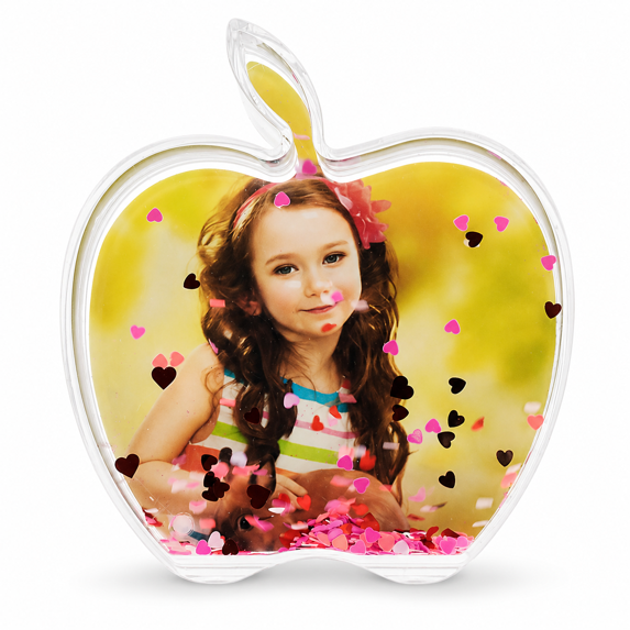 Apple-Shaped Clear Plastic Water Globe Picture Frame