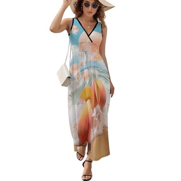Juicy Peach Art Sleeveless Dress Women's Summer Suit Dresses for Women 2025 Luxury Party Dress
