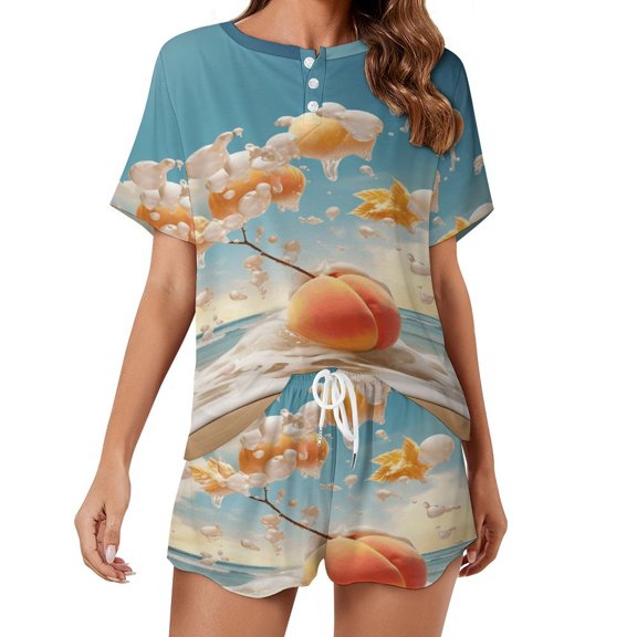 Juicy Peach Pajama Set for Women 2 Piece Sleepwear Loungewear Short Sleeve