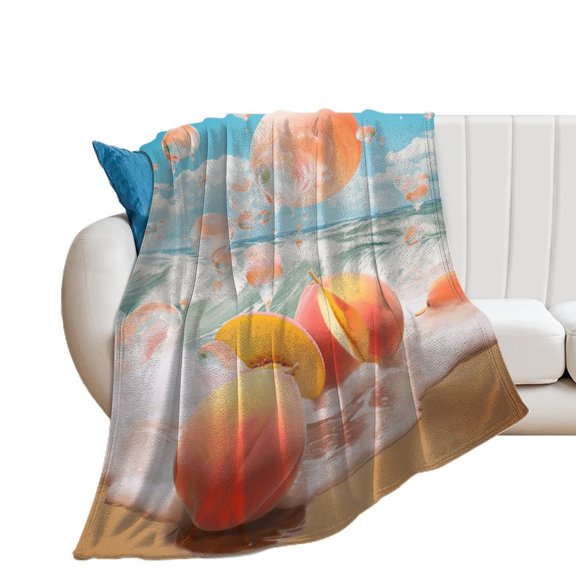 Juicy Peach Print Blanket Warm Throw Blanket Soft Flannel Lightweight Throw Blankets Couch Bed Travel Bedding Room Decor for Kids Teens Adults