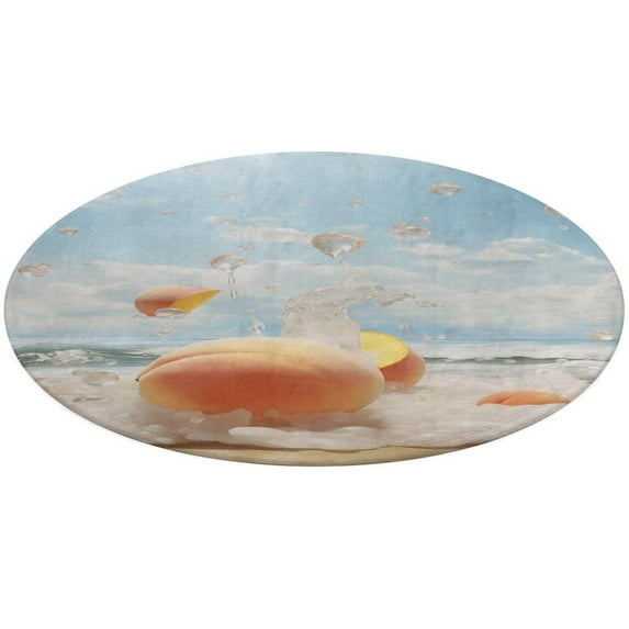 Juicy Peach Round Small Area Rug, Print Non Slip Washable Floor Mat, Soft Throw Rug for Living Room, Powder Room Entryway, Bathroom, Bedside