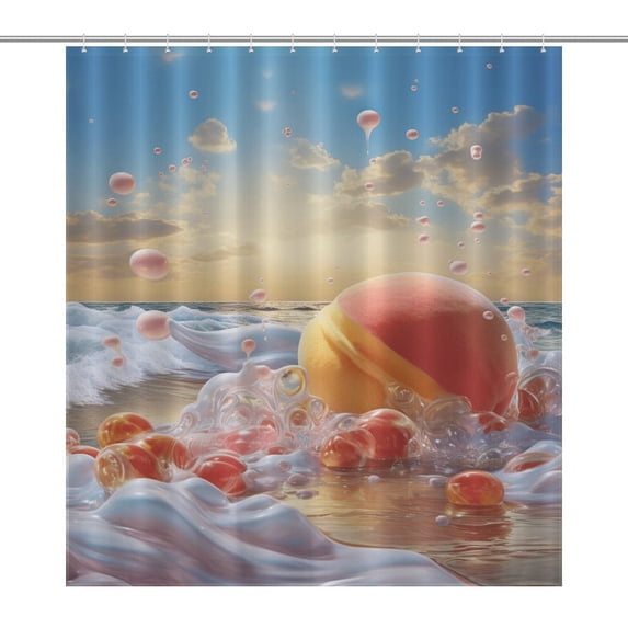 Juicy Peach Shower Curtain Fabric Bathroom Decor with Hooks