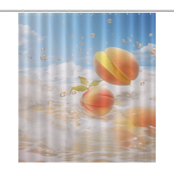 Juicy Peach Waterproof Polyester Quick-Drying Shower Curtain for Bathroom with 12 Hooks