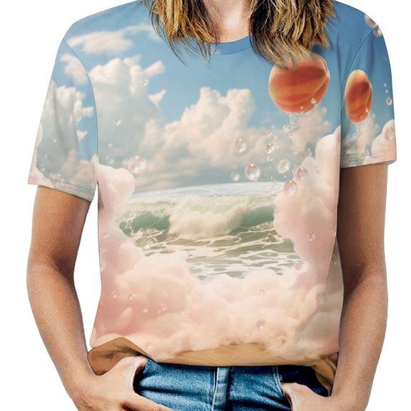 Juicy Peach Women's Short Sleeve T-Shirt Crew Neck Casual Summer Trendy Loose Fit Tops