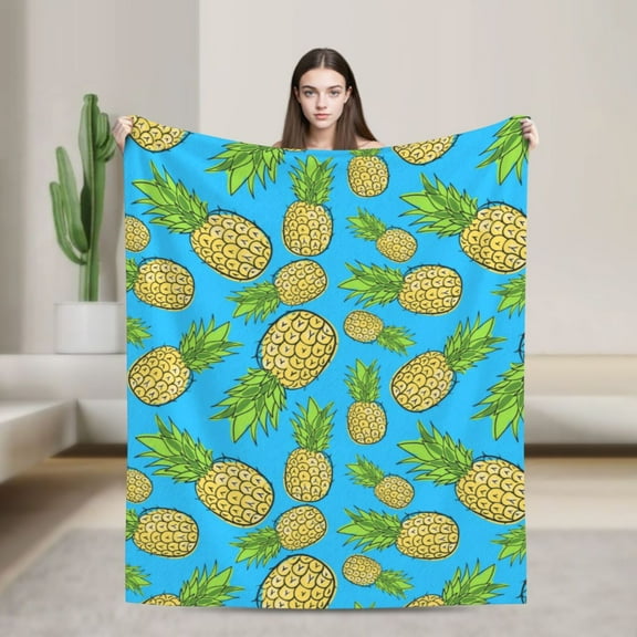 Juicy Pineapple Blanket, Gifts for Men Women, Cozy Warm Flannel Throw Blankets for Home Decor Bed Couch 60"x50"