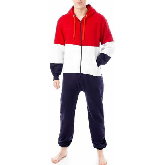 Juicy Trendz Man Hooded Fleece Onesie Pajamas – Aztec Print, Zip-Up, Unisex Non-Footed Sleepwear Jumpsuit for Adults