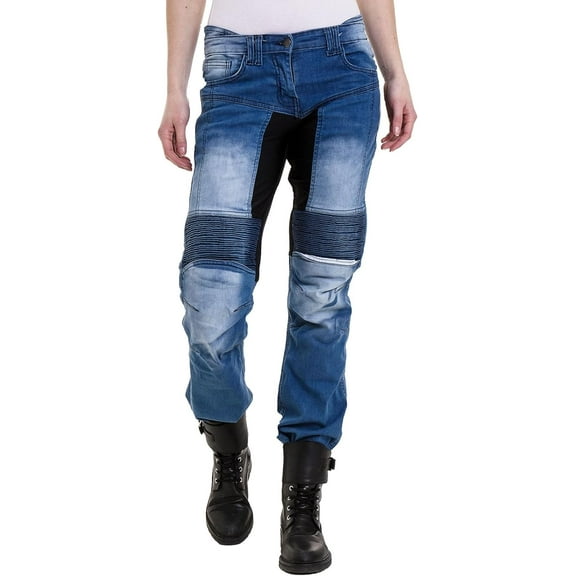 Juicy Trendz Women's Motorcycle Jeans- Biker Racing Pants With Protective Lining for Riders Blue Size W32-L29