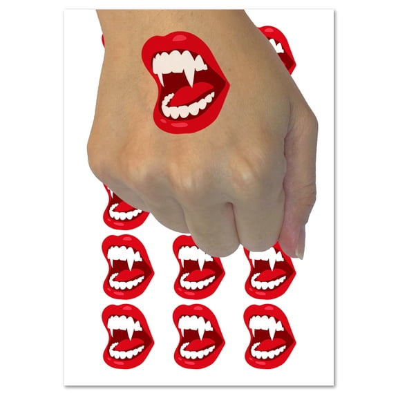 Juicy Vampire Lips Horror Halloween Water Resistant Temporary Tattoo Set Fake Body Art Collection - 54 1" Tattoos (1 Sheet)