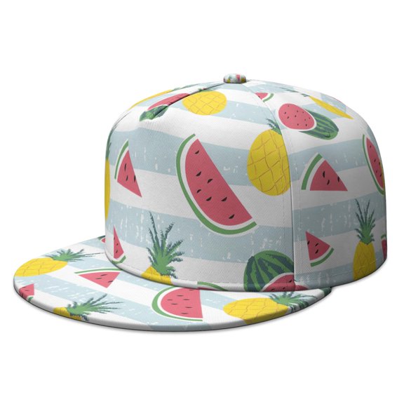Juicy Watermelon Cap - Sweet Fruit Print Flat Brim Snapback, Refreshing Summer Lover Design