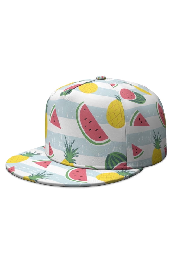 Juicy Watermelon Cap - Sweet Fruit Print Flat Brim Snapback, Refreshing Summer Lover Design