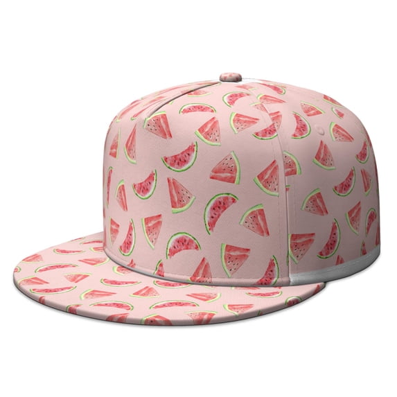 Juicy Watermelon Cap - Sweet Fruit Print Flat Brim Snapback, Refreshing Summer Lover Design