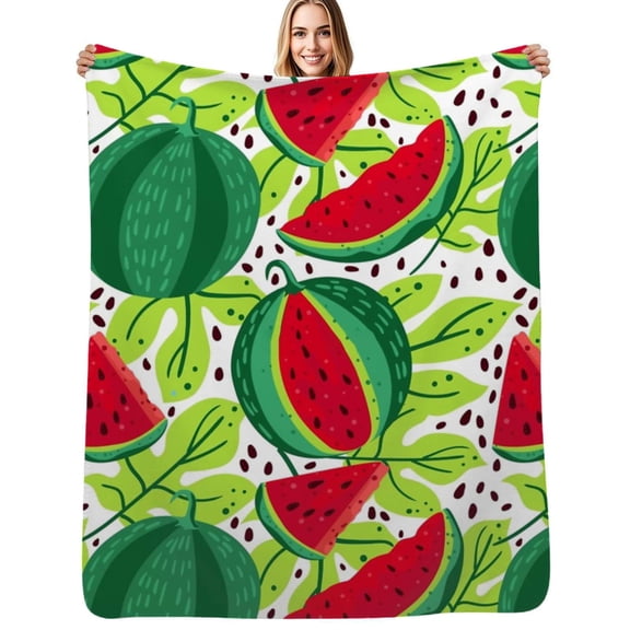 Juicy and sweet watermelon Flannel Blankets Soft Warm Throw Blanket Autumn Camping Bedroom Aesthetic Bedspread