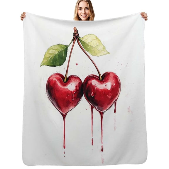 Juicy heart-shaped Cherry Fruit Flannel Blanket Warm Soft Bedding Throws Winter Camping Chair Sofa Bed