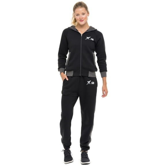 JuicyTrendz 2 Piece Tracksuits For Women Jogging Casual Sweatsuits Jogger Outfit Long Sleeve with Pocket Black 2XL