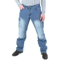 JuicyTrendz Men's Biker Jeans Reinforced Riding Pants for Added Comfort and Durability Blue W32 x L30