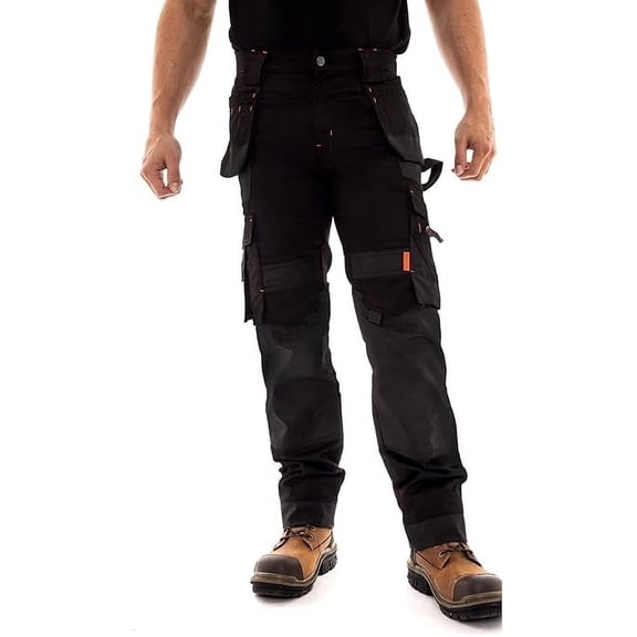 JuicyTrendz Men's Heavy Duty Cargo Work Pants with Reinforced Knees, Stretch Fabric, 8 Pockets Utility Trousers for Construction Black 30W x 30L