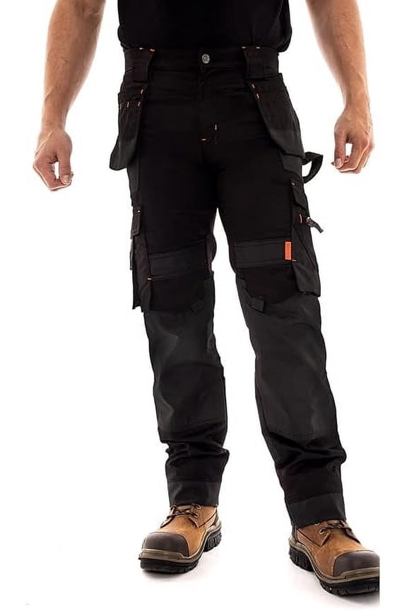 Men's Heavy Duty Cargo Work Pants with Reinforced Knees, Stretch Fabric, 8 Pockets Tactical Utility Trousers for Construction Black 30W x 30L