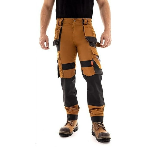 JuicyTrendz Men's Heavy Duty Cargo Work Pants with Reinforced Knees, Stretch Fabric, 8 Pockets Tactical Utility Trousers for Construction Khaki 38W x 32L
