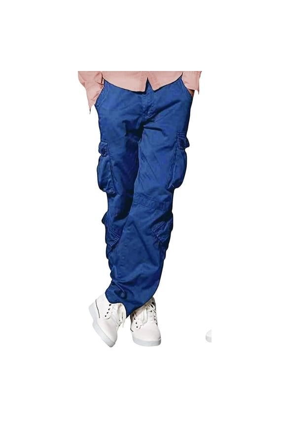 Men’s Cotton Cargo Work Pants Outdoor Trousers with Multi Pockets Navy W34-L30