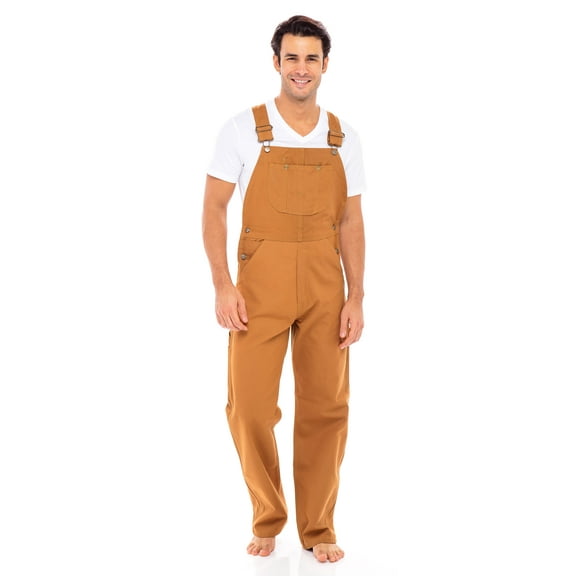 JuicyTrendz Men’s Duck Bib Overalls – Heavy Duty Relaxed-Fit Work Dungarees with Adjustable Straps Camel W34-L30