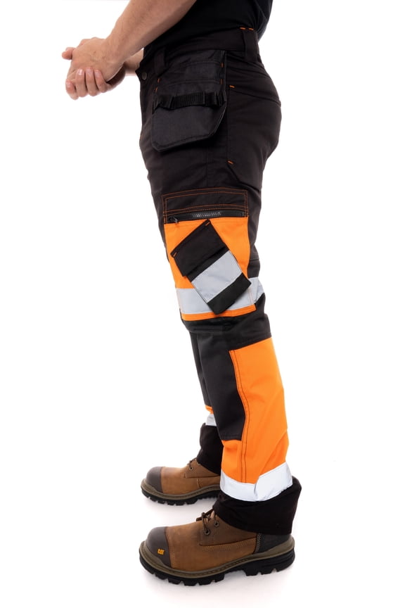 Men's Hi-Vis Cargo Work Pants with Reflective Tape Safety Construction Trousers for High Visibility Orange W30 x 30L