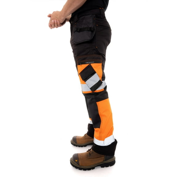 JuicyTrendz Men's Hi-Vis Cargo Work Pants with Reflective Tape Safety Construction Trousers for High Visibility Orange W40 x 32L