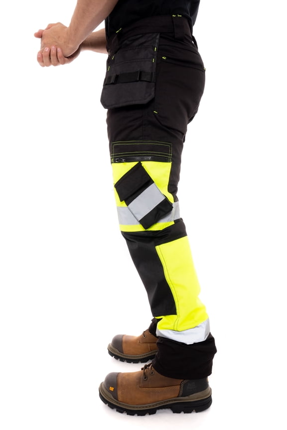 Men's Hi-Vis Cargo Work Pants with Reflective Tape Safety Construction Trousers for High Visibility Yellow W34 x 30L