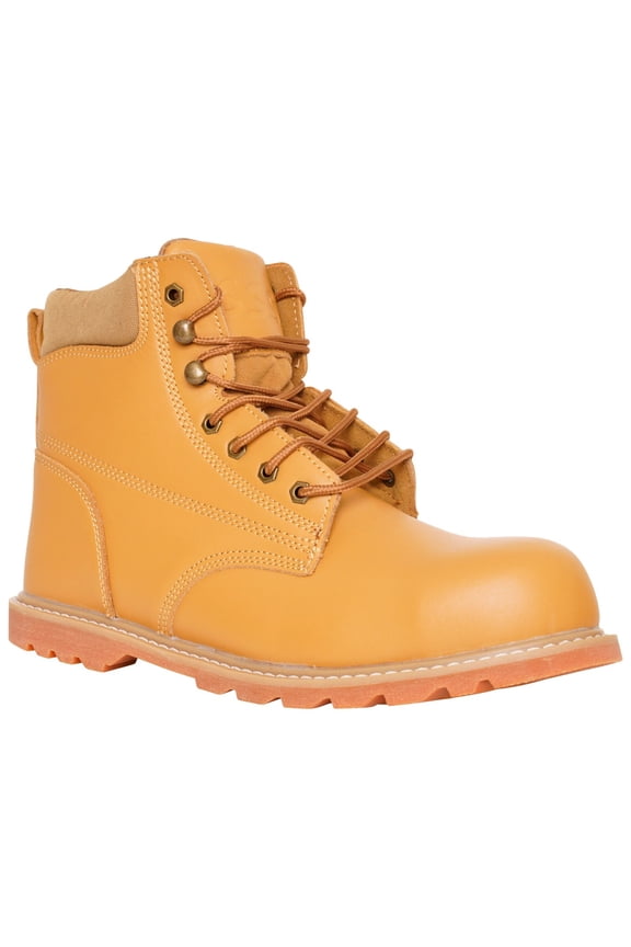 Men’s Leather Ankle Work Boots Steel Toe Cap Lace Up Slip Resistant Shoes Camel 12