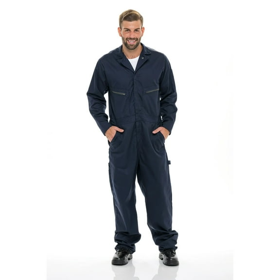 JuicyTrendz Men’s Long Sleeve Cotton Coverall Twill Deluxe Heavy Duty Front Zipper with Front & Back Pocket Navy S