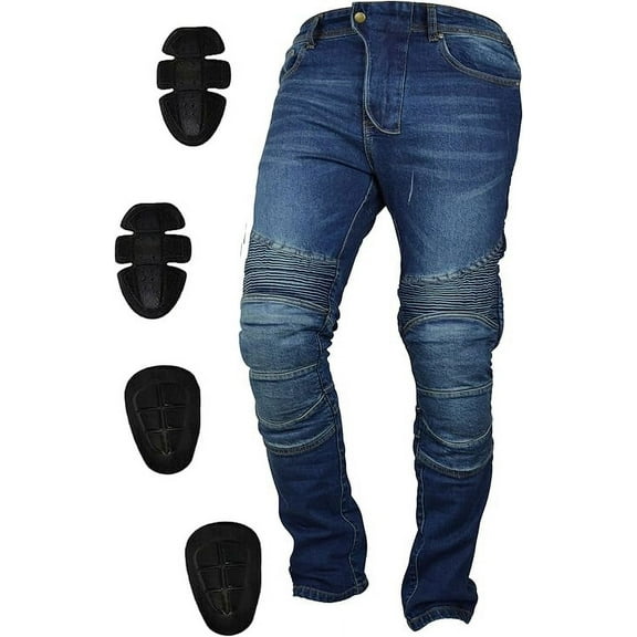 JuicyTrendz Men’s Motorbike Jeans Denim Motorcycle Pants with Protective Pads for Safety Blue W38 x L34
