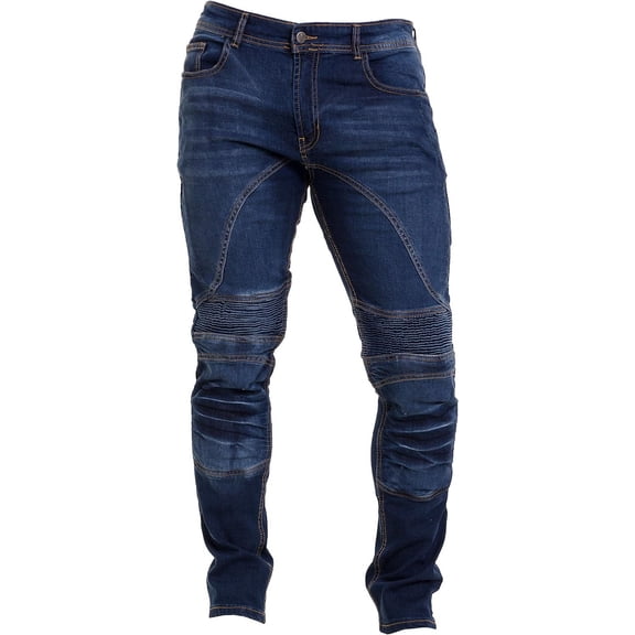 JuicyTrendz Men’s Motorbike Jeans – Motorcycle Riding Pants with Armor and Protective Lining for Safety Mid-Blue W40 x L32