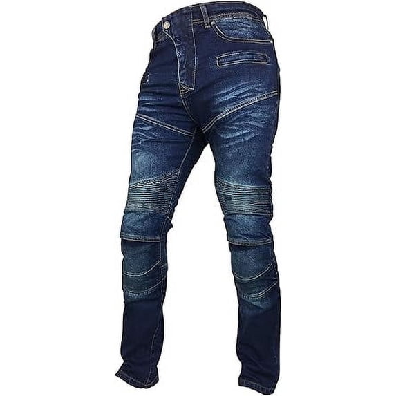 JuicyTrendz Men’s Motorcycle Pants Motorbike Riding Denim Jeans Motocross Protective with Removable Pads Blue W32-L34