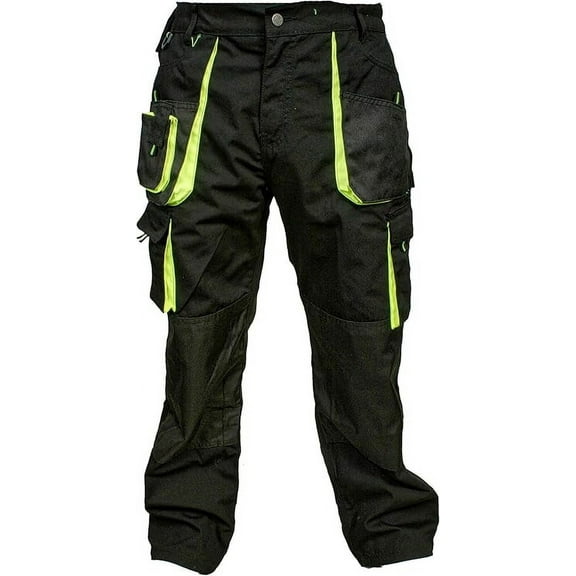 JuicyTrendz Men’s Tactical Work Pants – Utility Safety Cargo Trousers for Construction, Durable & Multi-Pocket Black W32 x L30