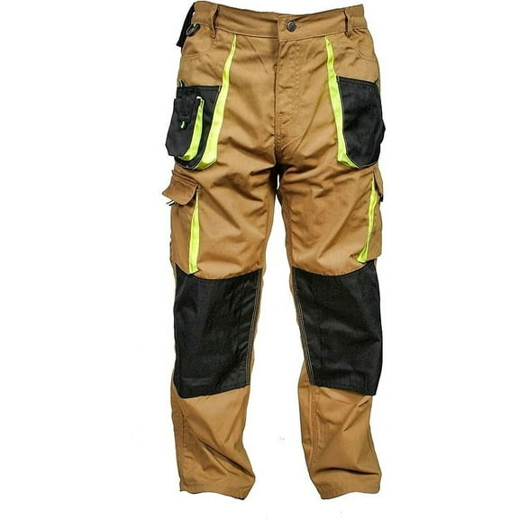 JuicyTrendz Men’s Tactical Work Pants – Utility Safety Cargo Trousers for Construction, Durable & Multi-Pocket Khaki W34 x L32