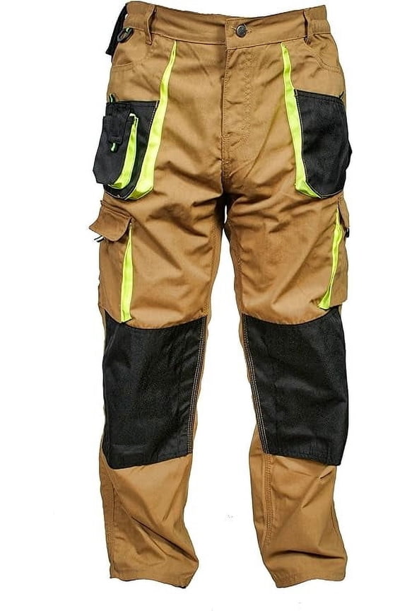 Men’s Tactical Work Pants – Utility Safety Cargo Trousers for Construction, Durable & Multi-Pocket Khaki W34 x L32