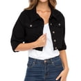thumbnail image 1 of JuicyTrendz Women’s Cropped Denim Jacket – Button-Down, Long Sleeve, Stylish Cropped Stretch Coat Black L, 1 of 6